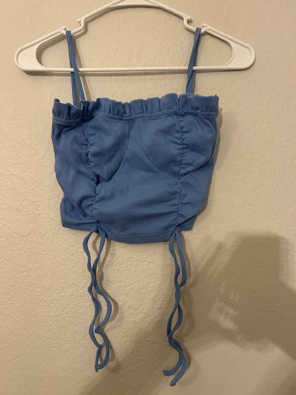 ZAFUL Women’s Blue Solid Square Neck Cami Ruffle Drawstring Crop M